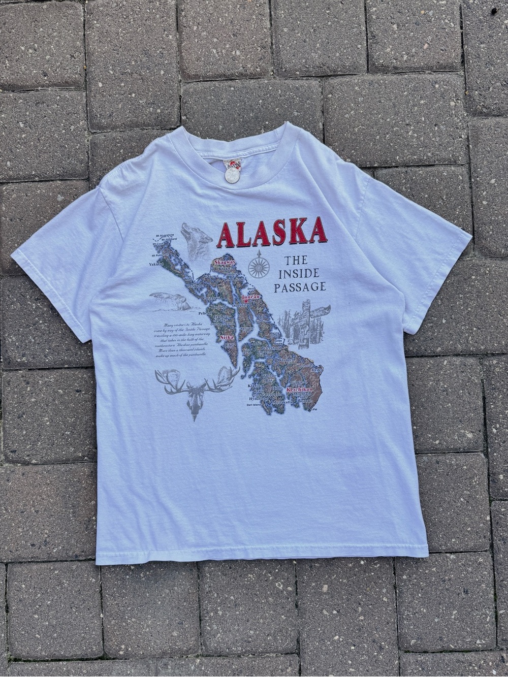 Vintage 90s/2000s Alaska Inside Passage Map T-Shirt Alstyle Size Medium
